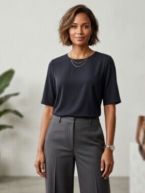 Ann Taylor - Women's Classic Navy Short-Sleeve Blouse